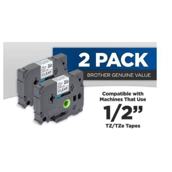 E-1 Brother Black-On-Clear Tape, TZe-1312-PK, Pack Of 2 - Picture 2 of 6
